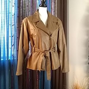 Vintage Leather Jacket, Tan, Lined, Sz L